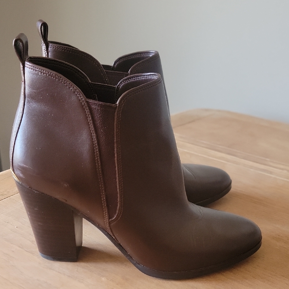 Michael Kors Leather Ankle Boots with Chunky Heel